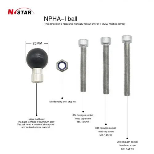 Шар N-Star 25 мм (1") с отверстием и болтами M8 для установки на крепление руля мотоцикла вмест штатного болта (NS-BM8B) фото 3 Шар N-Star 25 мм (1") с отверстием и болтами M8 для установки на крепление руля мотоцикла вмест штатного болта (NS-BM8B) фото 3