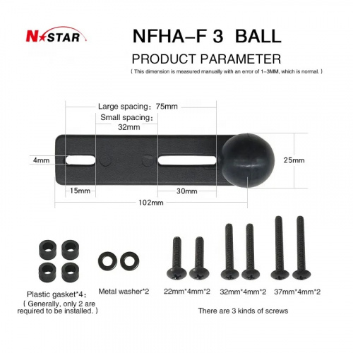 Шар N-Star 25 мм (1") на тормозной бачок мотоцикла (32-75 мм между отверстиями) (NS-BOPB) фото 5