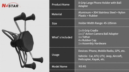 Держатель N-Star большой X-Grip для смартфонов. Шар 25 мм (1") (NS-XG) фото 4