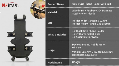 Держатель N-Star Quick Grip для смартфонов, шар 25 мм (1") (NS-QG) фото 6