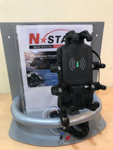 Крепление N-Star AG с беспроводной зарядкой для смартфонов на руль, трубу. Муфта 95 мм шары 25 мм (1") (NS-AGC-B9-BTB) фото 3